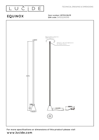 Lucide EQUINOX - Floor lamp - LED Dim. - CCT - 1x26W 2700K/4000K - Hand Wave Sensor - Grey iron - Vibes